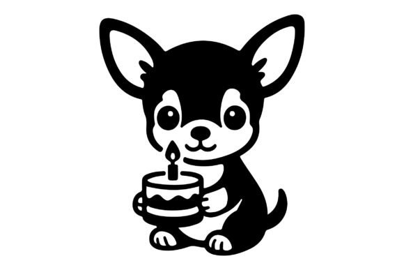 Cute Chihuahua Holding Cake SVG Clipart