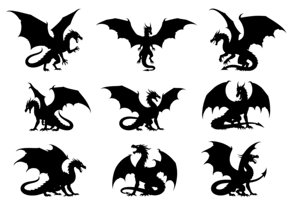 Dragon Silhouettes Clipart Set: Graphics for Crafts and Branding