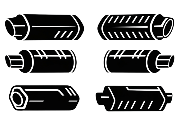 Exhaust Muffler Silencer Vector Icons