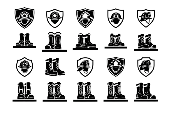 Firefighter Helmet and Boots Icon Set for Graphics and Crafts