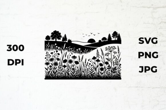 Meadow Landscape Silhouette Graphics Freebies