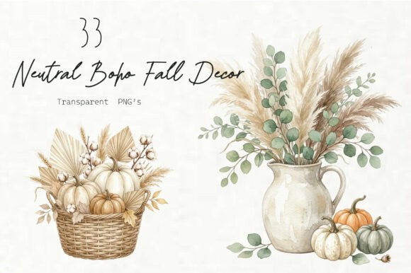 Neutral Boho Fall Decor Watercolor Graphics