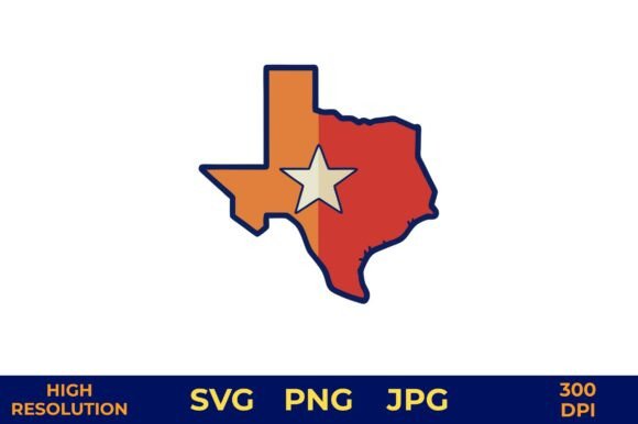 Texas State Map Vector with Star Outline