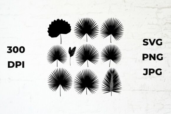 Various Black Silhouette Palm Leaves Graphics Freebies